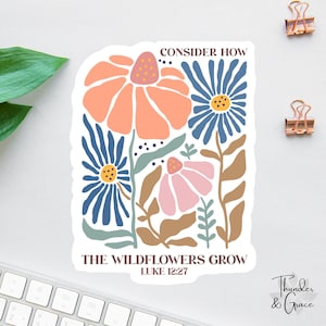 Sticker Réflexion sur la croissance des fleurs sauvages, Sticker affirmation, Sticker bohème pour ordinateur portable, Sticker Bible, Journal biblique, Stickers voiture pour femme