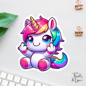 Pegatina sarcástica, pegatina para el dedo medio, divertida calcomanía de unicornio, regalo divertido para mamá, calcomanía para laptop, calcomanía para botella de agua, imán de enfermera