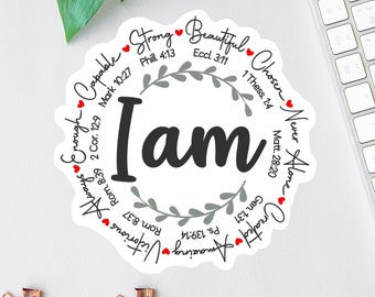 I Am Sticker, Affirmation Stickers, Clear Laptop Sticker, Water Bottle Label, Bible Sticker Pack, Bible Journal Decals, Car Decal, Scripture