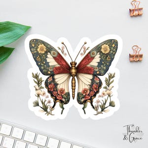 Cottagecore Schmetterling Aufkleber oder Magnet, Vintage Schmetterling Aufkleber, Rustikaler Boho Schmetterling Aufkleber, Beste Freundin Geschenk, Kindle Aufkleber