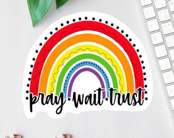 Pray Wait Trust Sticker, Bible Verse Stickers For Laptops, Faith Stickers, Religious Car Decal For Women, Anxiety Sticker, Mental Health