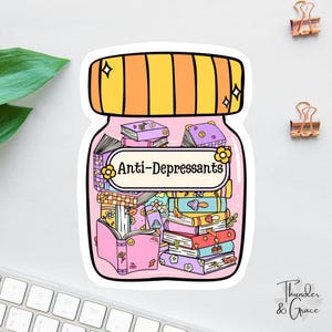 Bücherwurm Aufkleber, Antidepressivum Aufkleber, Kindle Addict, Geschenk für Bücherliebhaber, emotionale Unterstützung, Laptop Aufkleber, Kindle Aufkleber, mehr lesen