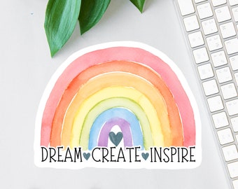 Dream Create Inspire Decal, Rainbow Laptop Sticker, Dream Big, Water Bottle Label, Kindness Sticker Pack, Retro Sunset Car Decal, Magnets