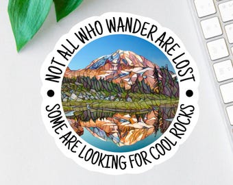 Not All Who Wander Are Lost Sticker, Funny Rock Hunter Decal, Easily Distracted By Rocks Magnet, Rock Collector Gift, Water Bottle Decal