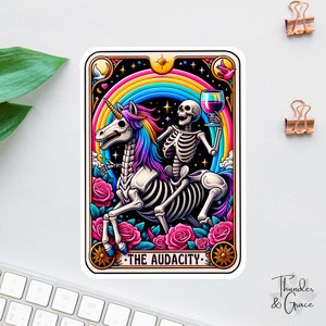 Pegatinas Audacity, divertidas calcomanías de cartas del tarot, regalo divertido para mamá, regalo para mejor amiga, calcomanía para botella de agua, regalo para amantes del vino, calcomanía sarcástica