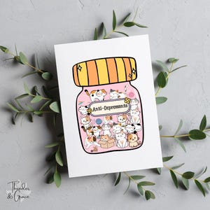 Antidépresseurs, carte drôle de bouteille de pilules de chat, carte de fête des mères, carte drôle de chat, maman de chat, humour de santé mentale, carte de voeux de chat mignon