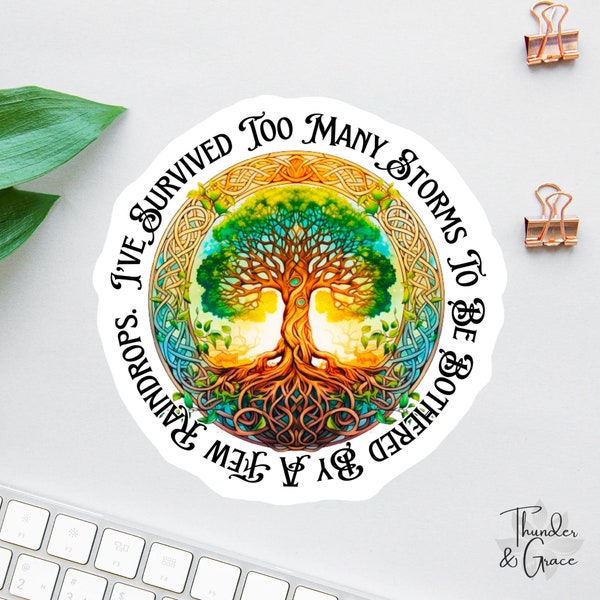 I Am The Storm Sticker, Warrior Quote, Womens Rights, Laptop Decal, Uplifting Water Bottle Decal, Feminism Decal,Celtic Rainbow Tree Of Life