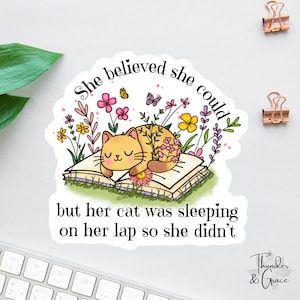 Ze geloofde dat ze kon sticker, sticker grappige kat, grappige laptop sticker, collega magneet, sticker waterfles, sticker kattenliefhebber, moeder cadeau