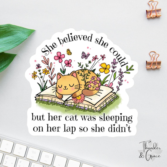 She Believed She Could Sticker, Funny Cat Sticker, Funny Laptop Decal, Coworker Magnet, Water Bottle Decal, Cat Lover Sticker ,Mom Gift