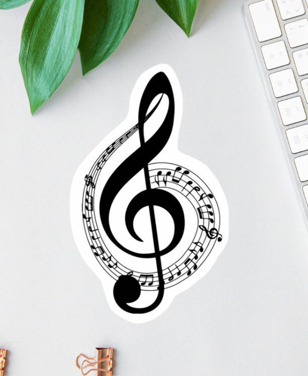Treble Sticker, Music Lover Sticker, Water Bottle Decal, Clear Label