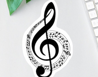 Treble Sticker, Music Lover Sticker, Water Bottle Decal, Clear Label, Music Sticker, Music Heartbeat Sticker, Musical Notes Sticker, Band