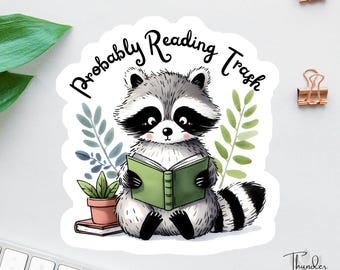 Pegatina de "Libro", "Probablemente leyendo basura", "Lector obsceno", "Amante de los libros", "Panda de la basura", "Pegatina divertida para Kindle", "Mapache tierno"