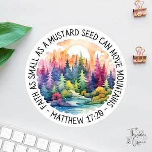Adesivo de fé com semente de mostarda, Mateus 17-20, adesivo cristão, pacote de adesivos bíblicos, adesivo de fé, decalque religioso, decalque de estudo bíblico