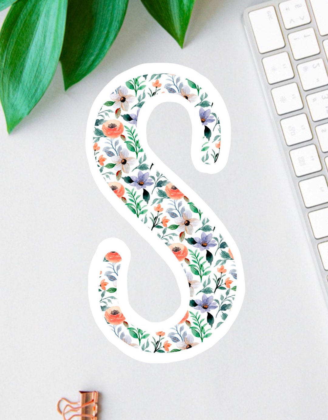 Squiddy Floral Letter H Sticker - 4" Rose Design Vinyl Decal For Laptop & Car