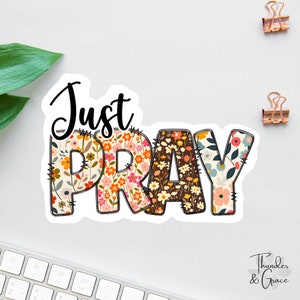Just Pray Sticker, Faith Stickers, Bible Sticker Pack, Religious Decal, Pray Trust Wait Sticker, Christian Label, Scripture Magnets, Retro