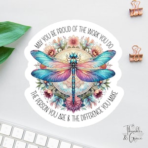 Stickers « Puissiez-vous être fier du travail que vous faites », Stickers assistante sociale, Mots positifs, Libellule bohème arc-en-ciel, Sticker infirmière, Cœurs
