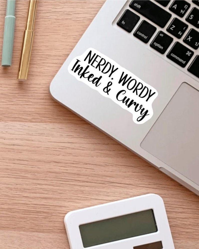 Nerdy Wordy Inked And Curvy Sticker, Funny Book Lover Sticker, Tattoo Lover Decal, Car Decal, Laptop Decal, Water Bottle Decal, Mom Gift image 3
