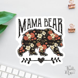 Pegatina de Mamá Osa, Regalo para el Día de la Madre, Calcomanía Floral de Oso, Calcomanía para Laptop, Calcomanía para Botella de Agua, La Mejor Mamá del Mundo, Regalo para Mamá, Calcomanía de Oso Boho