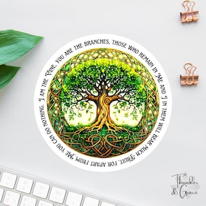 Ich bin der Weinstock Aufkleber, Jesus rettet Aufkleber, keltischer Baum des Lebens Aufkleber, Affirmationsaufkleber, christlicher Aufkleber, Bibelaufkleber, Johannes 15: 5