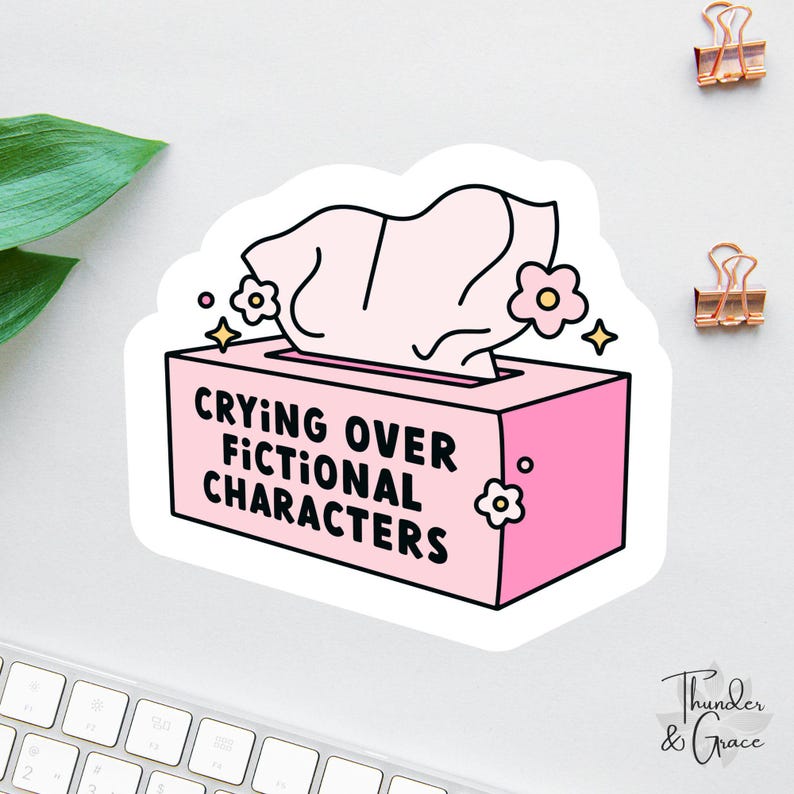 Pegatina de libros, Llorando por personajes de ficción, Pegatina para amantes de los libros, Pegatina para portátil, Regalos para lectores, Lectores obscenos, Pegatina divertida para Kindle imagen 1