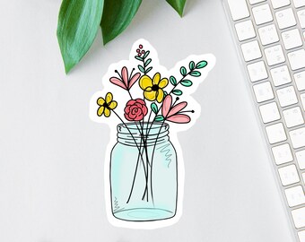 Pegatina de flor para tarro de cristal, etiqueta de acuarela, pegatina transparente para portátil, imán floral, calcomanía para botella de agua, minietiqueta, troquelada, calcomanía para coche