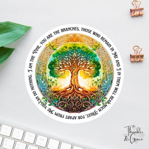 Adesivo Io sono la vite, Adesivo albero della vita celtico, Adesivo Gesù salva, Adesivo affermazione, Adesivo cristiano, Pacchetto adesivi Bibbia, Giovanni 15:5