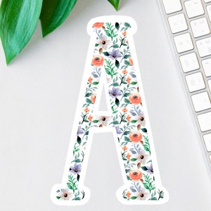 Adesivo de vinil com letra "A" floral, monograma floral, presente para melhor amigo, adesivo de alfabeto, adesivo com nome, presentes personalizados, rótulo para garrafa de água