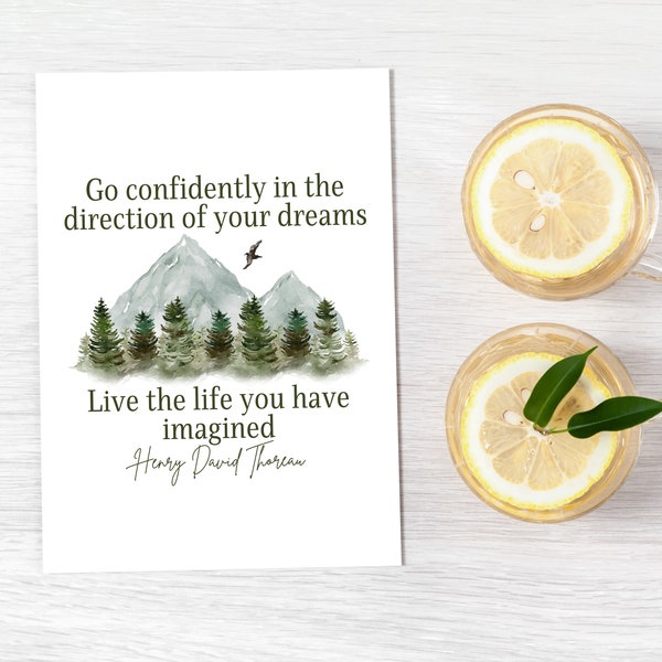 Go Confidently In The Direction Of Your Dreams Greeting Card | Inspirational Thoreau Quote Print | Cards For Hikers, Nature Lovers and Grads