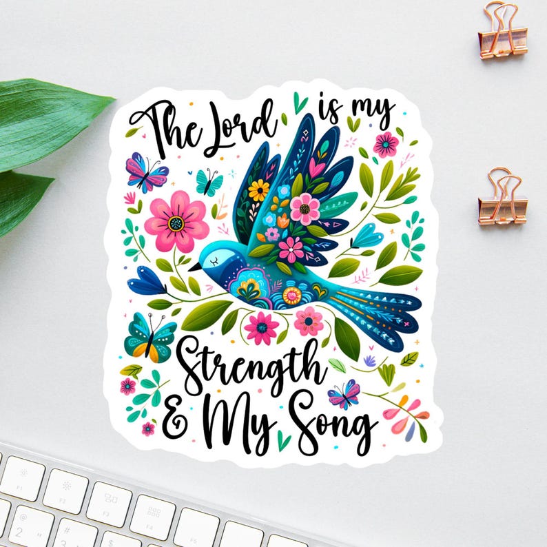 The Lord Is My Strength Sticker, Bible Sticker, Faith Sticker, Religious Decal, Psalm 118:14 Sticker, Christian Sticker, Scripture Magnet image 1