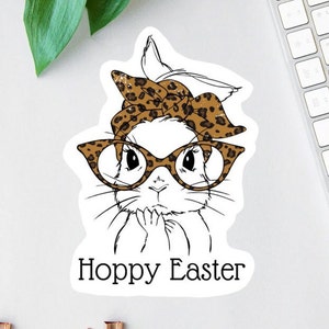 Adesivo di Pasqua carino, adesivo coniglietto di Pasqua saltellante, adesivo con stampa leopardata, regalo per il migliore amico, adesivo per bottiglia d'acqua, adesivo per laptop, regalo di Pasqua