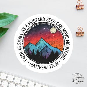 Sticker Foi graine de moutarde, Stickers affirmation, Sticker pour ordinateur portable, Montagnes nuit étoilée, Pack d'autocollants Bible, Sticker journal biblique, Matthieu
