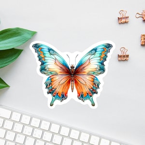 Boho Butterfly Sticker, Bright Blue Butterfly,  Laptop Decal, Water Bottle Decal, Caribbean Blue Butterfly Sticker, Car Decal, Mini Labels