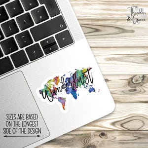 Wanderlust Sticker, Travel Decal, World Map Decal, Luggage Sticker, Suitcase Decal, Traveler Gift, Water Bottle Decal, Explorer Decal image 3
