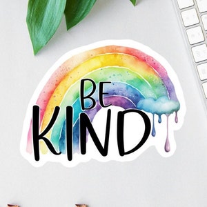 Adesivo de vinil "Be Kind" | Adesivo Boho Sunshine para laptop | Etiqueta para garrafa d'água "Gentil" | Pacote de adesivos "Gentil" | Adesivo de carro "Pôr do sol retrô", ímãs