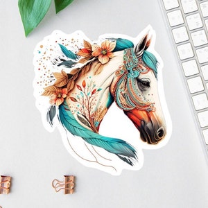 Floral Horse Sticker, Horse Lover Decal, Boho Horse Decal, Equestrian Sticker, Car Decal, Laptop Decal, Water Bottle Decal, Horse Mom