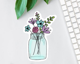 Pegatina de flor para tarro de cristal, etiqueta de acuarela, pegatina transparente para portátil, imán floral, calcomanía para botella de agua, minietiqueta, troquelada, calcomanía para coche