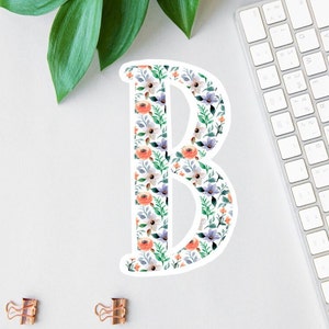 Adesivo de vinil com letra floral "B", monograma floral, presente para melhor amigo, adesivo de alfabeto, adesivo com nome, presentes personalizados, rótulo para garrafa de água