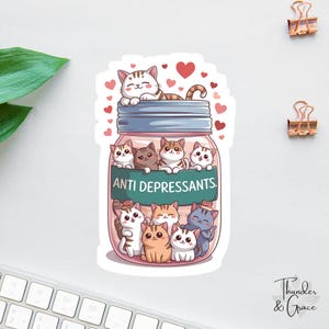 Stickers antidépresseurs pour chats, amoureux des chats, chat de soutien émotionnel, Sticker pour ordinateur portable, Stickers pour tablette, Sticker anxiété, Plus de chats, moins de gens