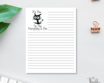 It's Fine I'm Fine Everything's Fine Notepad, Funny Black Cat Meme Gift