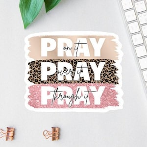Pray On It Sticker, Bible Sticker Pack, Faith Stickers, Religious Decal, Pray Trust Wait Sticker, Christian Label, Scripture Magnets, Retro