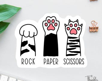 Funny Cat Paw Sticker, Rock Paper Scissors Sticker, Funny Cat Sticker, Funny Laptop Decal, Coworker Magnet, Halloween Cat Sticker