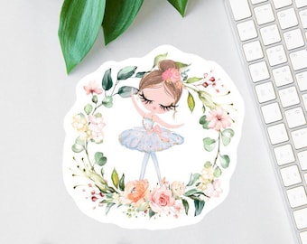Floral Ballerina Sticker, Laptop Sticker, Cute Water Bottle Label, Dancer Sticker Pack, Best Friend Gift, Dance Recital Gift, Dance Magnet