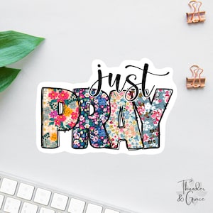 Just Pray Sticker, Bible Sticker Pack, Faith Stickers, Religious Decal, Pray Trust Wait Sticker, Christian Label, Scripture Magnets, Retro