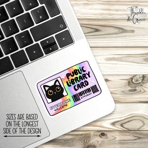 Library Card Sticker, Cute Cat Sticker, Bookish Sticker, Easily ...