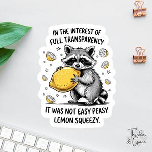 Para garantir total transparência, não foi fácil. Adesivo de limão espremido, guaxinim engraçado, animal da floresta, adesivo para laptop, panda do lixo.