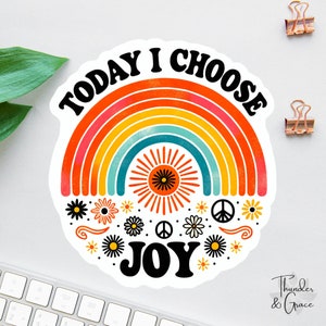 Choose Joy Decal, Boho Sunshine Laptop Sticker, Mindfulness Water Bottle Label, Sunshine Sticker Pack, Retro Rainbow Car Decal, Spread Joy