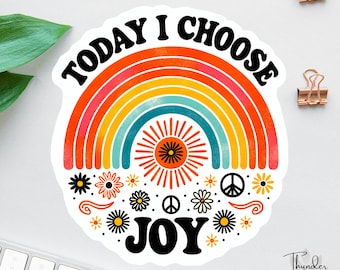 Choose Joy Decal, Boho Sunshine Laptop Sticker, Mindfulness Water Bottle Label, Sunshine Sticker Pack, Retro Rainbow Car Decal, Spread Joy
