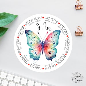 Adesivo "Io sono", adesivi con affermazioni, farfalla arcobaleno, adesivo per laptop, pacchetto di adesivi della Bibbia, versetti della Bibbia, festa della mamma, regalo cristiano