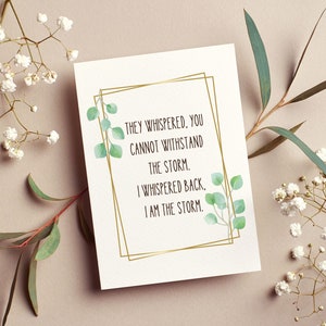 I am the storm Quote Karte | Grüne Boho Blätter Print | Geschenke für sie | Ermutigende Geschenke | Girl Power
