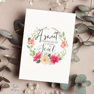 Beste vriendkaart, schriftkaart, empowerment van vrouwen, bemoedigende cadeaus voor haar, affirmatieprint, bijbelversprint, bloemen bijbelverskaart